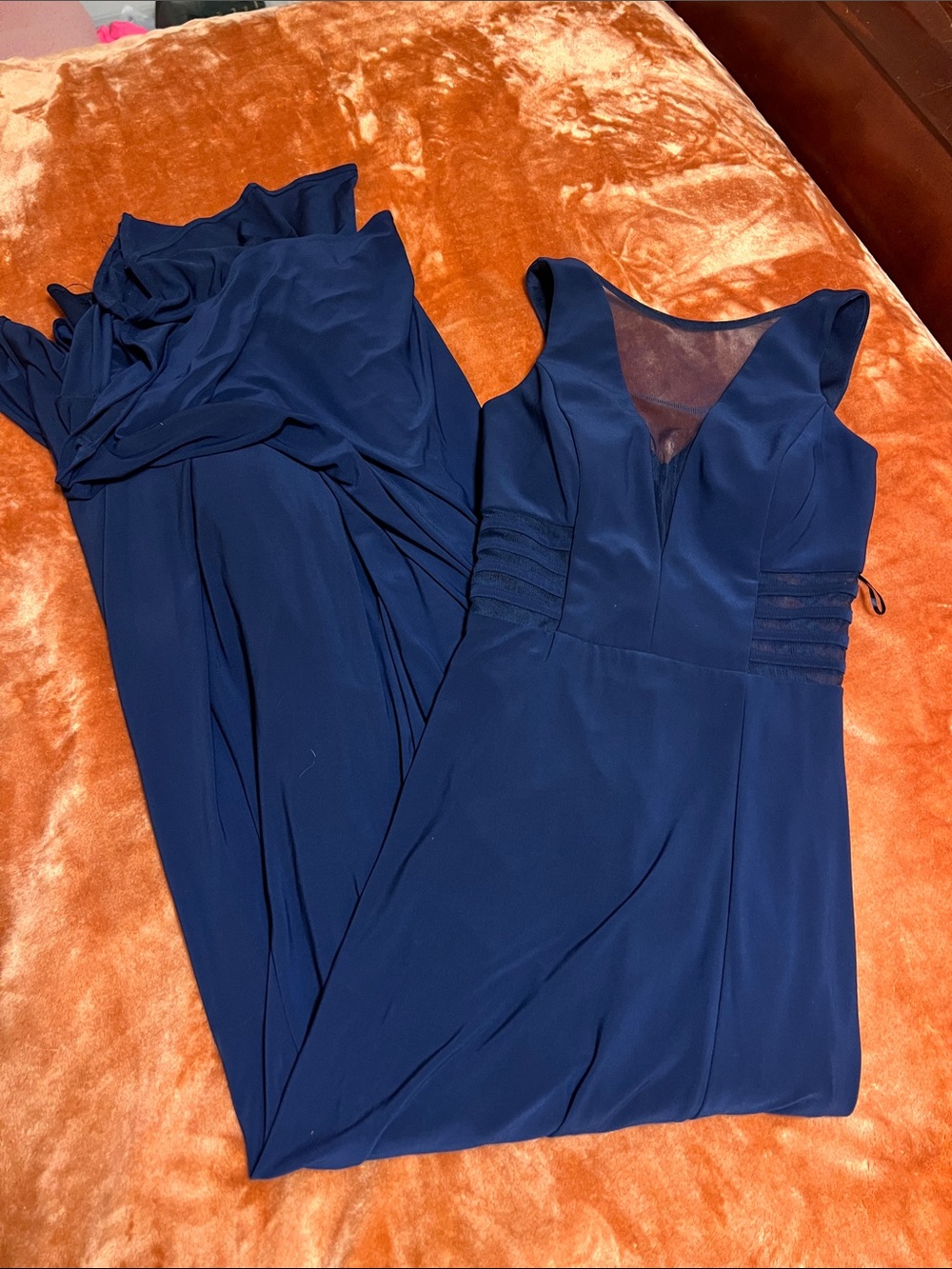 Morgan & Co. Navy Maxi Dress with Sheer V-Inset